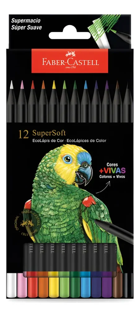 Lápis de cor Faber-Castell Supersoft com 12 cores.